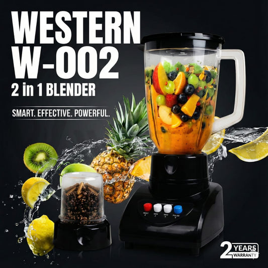 Western W-002 2-in-1 Blender & Grinder – 1.5L Large Capacity | Heavy-Duty 2-Speed Motor| 2-Year Warranty