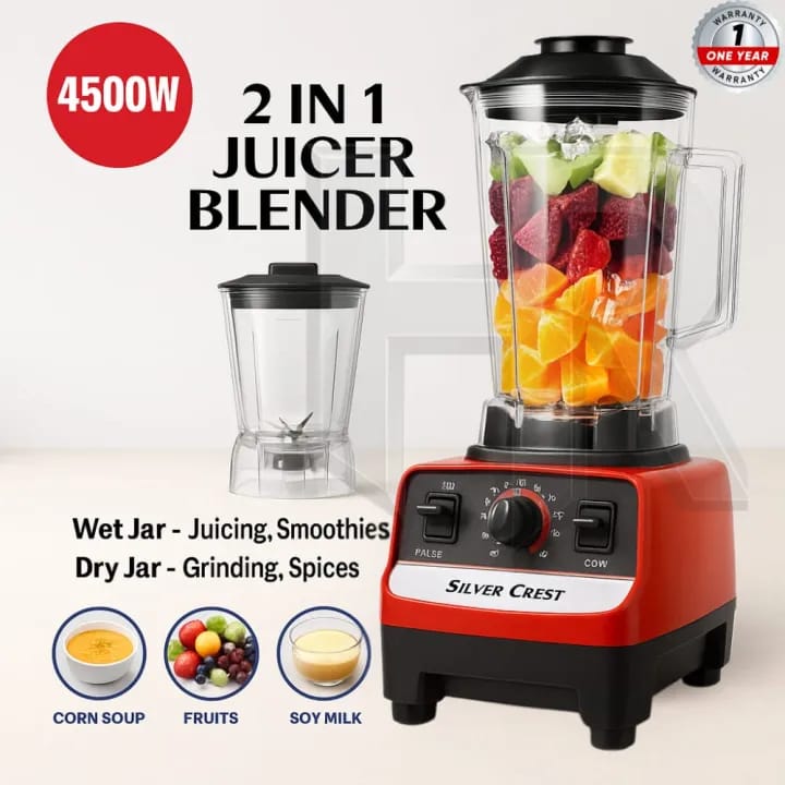 Silver Crest 2-in-1 Juicer Blender & Grinder – Heavy Duty Juicer Machine | High Speed Blender with Unbreakable Jar
