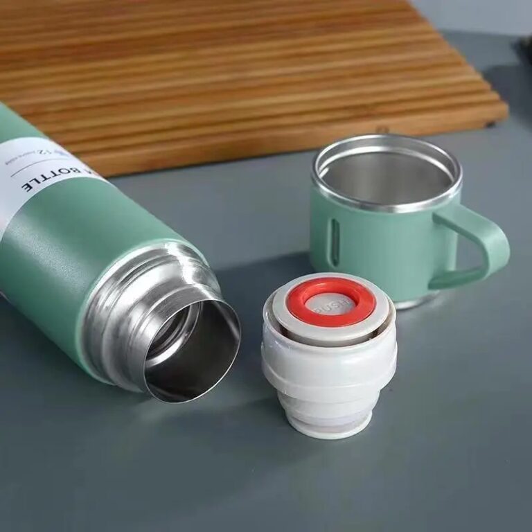 Vacuum Flask Set – 500ml Thermos Bottle with 3 Steel Cups | Travel Water Bottle & Mug Set | Hot & Cold Thermal Flask