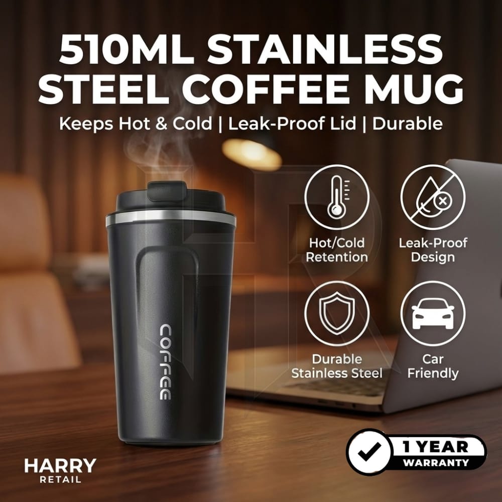 Coffee Tumbler – 510ml Stainless Steel Insulated Travel Mug | Leak-Proof Lid | Double-Wall Thermal Coffee Cup (Multiple Colors)