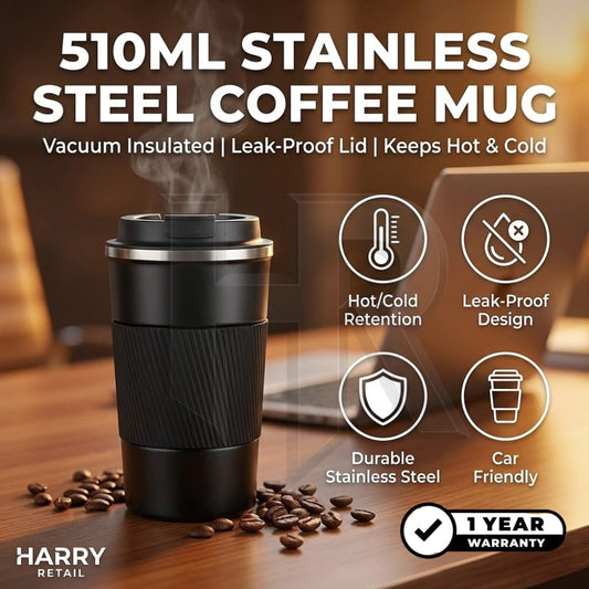 Coffee Tumbler – 510ml Insulated Stainless Steel Coffee Travel Mug | 18/8 Double-Wall Vacuum Tumbler | Airtight Splash-Proof Lid (Multiple Colors)
