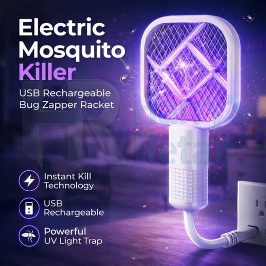 USB Electric Mosquito Killer Racket – Rechargeable Mosquito Swatter with LED Light | Portable Plug & Play Mosquito Zapper | Fly & Insect Killer