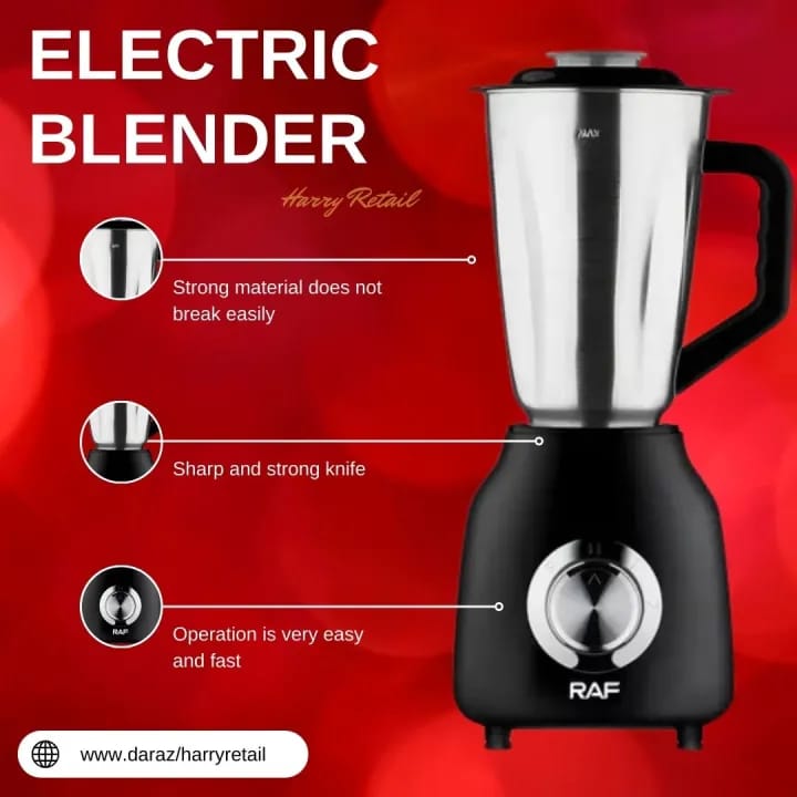 RAF 3-in-1 Blender – 1.5L Jug | 2 Speed Control | 6 Stainless Steel Blades | Juicer, Blender & Grinder Machine