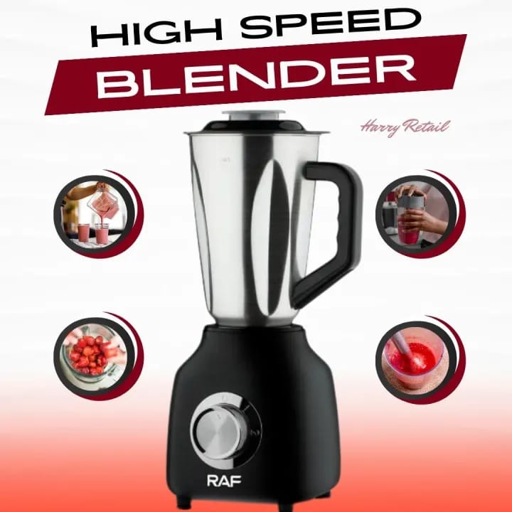 RAF 3-in-1 Blender – 1.5L Jug | 2 Speed Control | 6 Stainless Steel Blades | Juicer, Blender & Grinder Machine