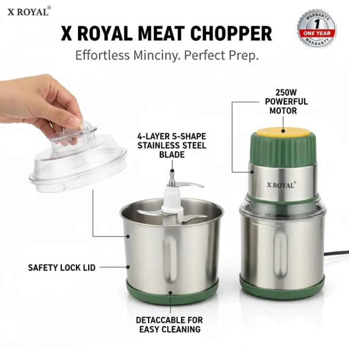 1L Electric Chopper Machine – Compact Food Processor | Vegetable, Meat & Spice Chopper | Stainless Steel Blades
