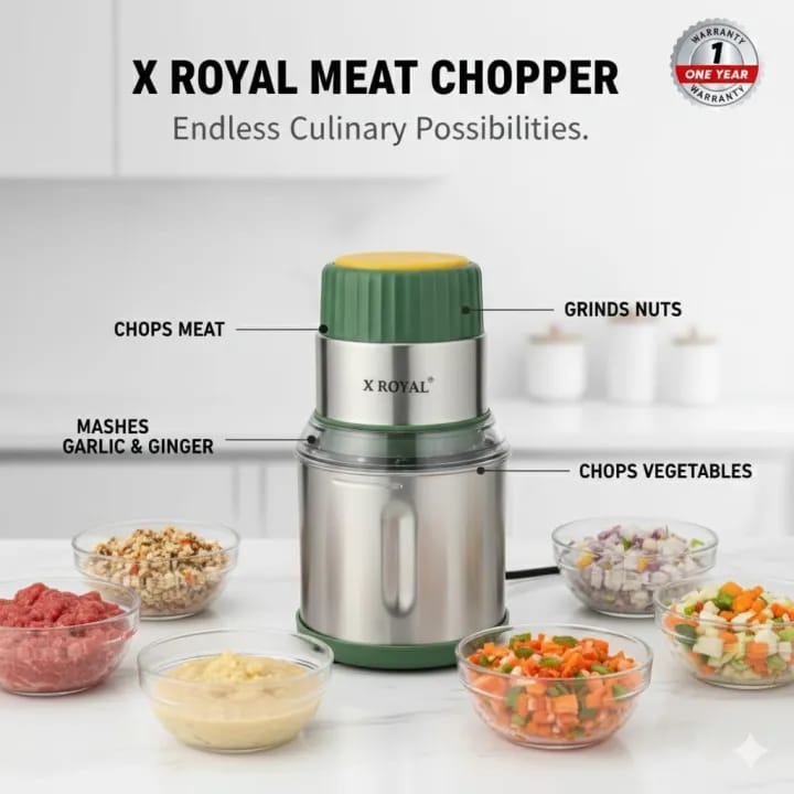 1L Electric Chopper Machine – Compact Food Processor | Vegetable, Meat & Spice Chopper | Stainless Steel Blades