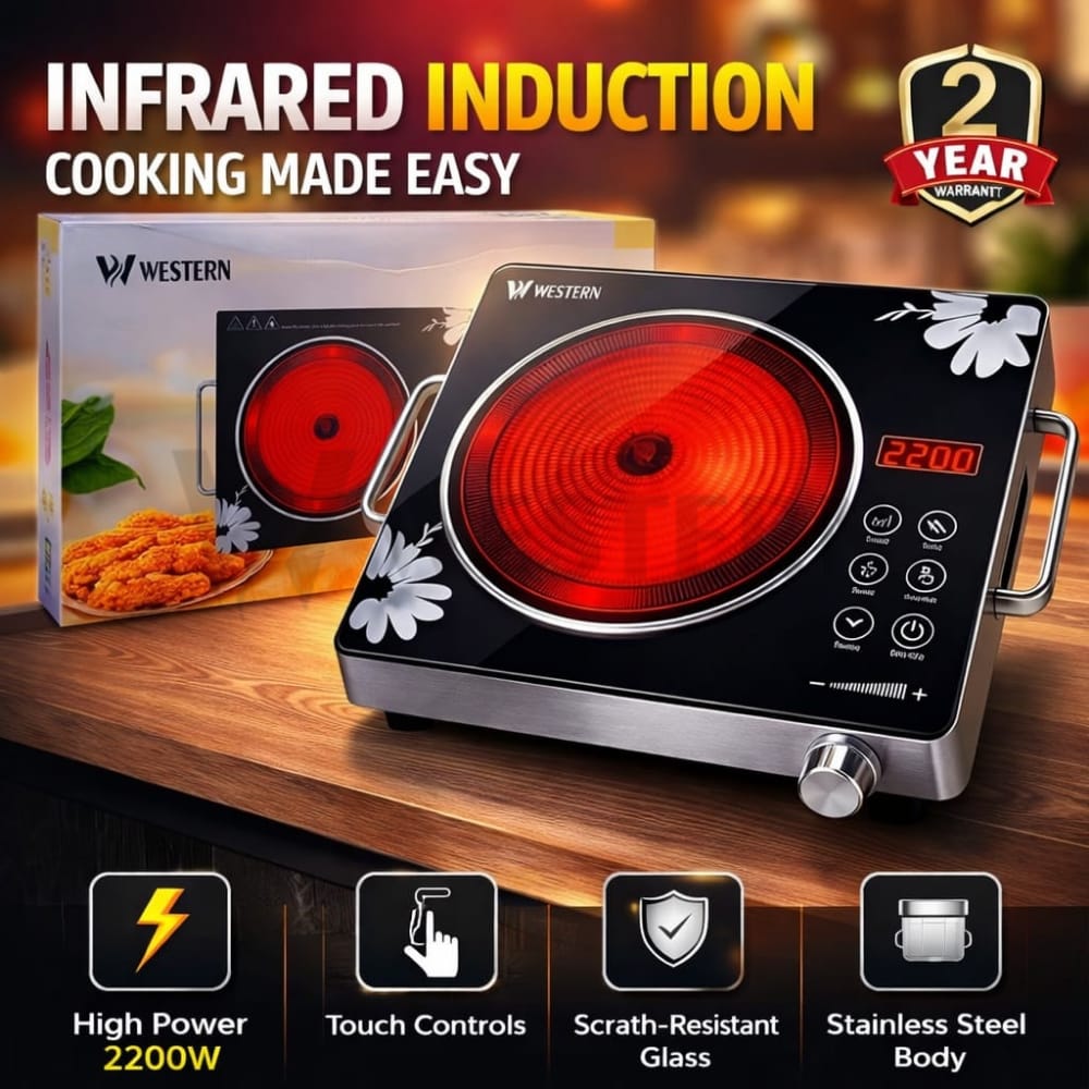 Western Infrared Induction Cooker 2200W – Touch Control Electric Stove | Portable Ceramic Cooktop | 2 Years Warranty