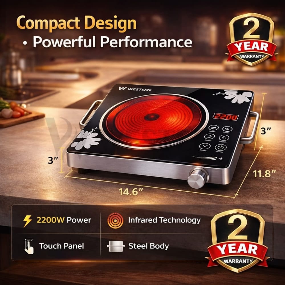 Western Infrared Induction Cooker 2200W – Touch Control Electric Stove | Portable Ceramic Cooktop | 2 Years Warranty