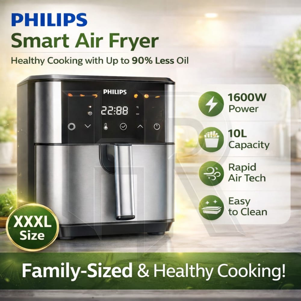 Philips Smart Air Fryer XXXL 10L – 1600W Digital Air Fryer | Large Capacity Oil-Free Cooker