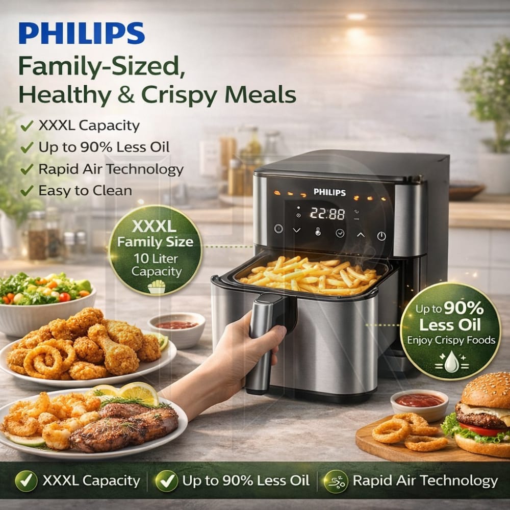Philips Smart Air Fryer XXXL 10L – 1600W Digital Air Fryer | Large Capacity Oil-Free Cooker