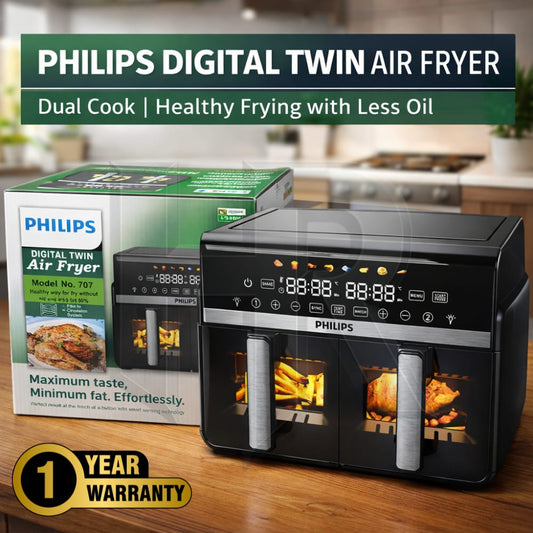 Philips Digital Twin Air Fryer Model 707 XXXL – Dual Basket 10L+ Capacity | 2 Drawer Air Fryer | Oil-Free Cooking