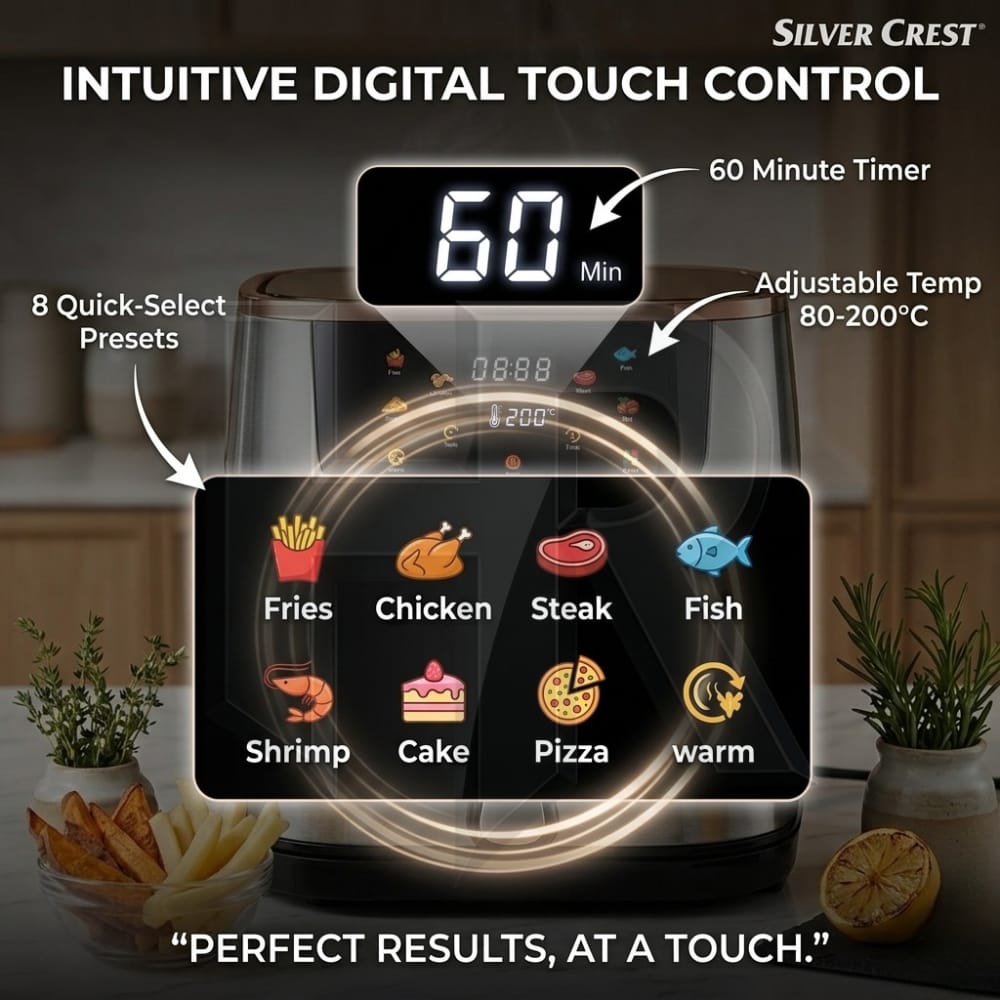 Silver Crest 12L Air Fryer – 2800W Smart Digital Air Fryer | Large Capacity Oil-Free Cooker | Rapid Air Technology