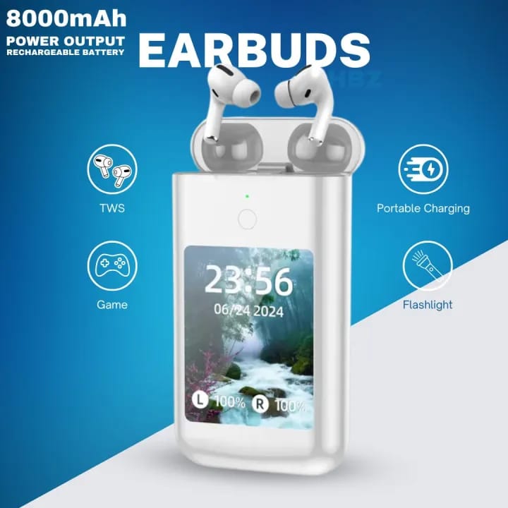 2-in-1 Earbuds & Power Bank – 8000mAh Fast Charging Case | ENC/ANC Wireless TWS Earbuds