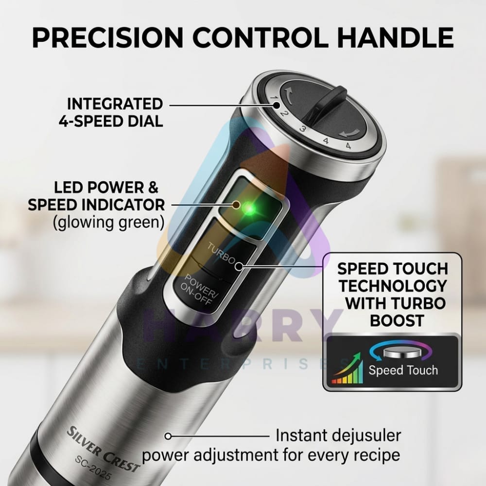Silver Crest SC-2025 5 in 1 Hand Blender – 500W Powerful Stick Blender | 4 Speed Control | Chopper, Whisk, Frother & Beaker
