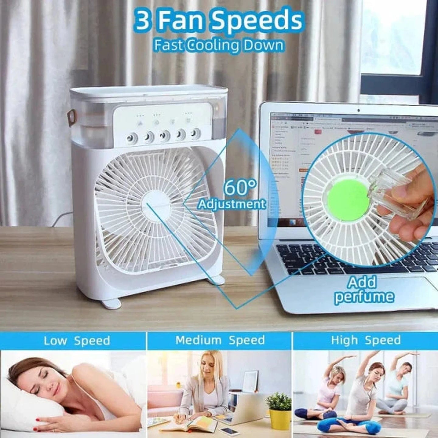 Mini AC Fan – 3-in-1 Portable USB Air Cooler | Desktop Cooling Fan with Humidifier