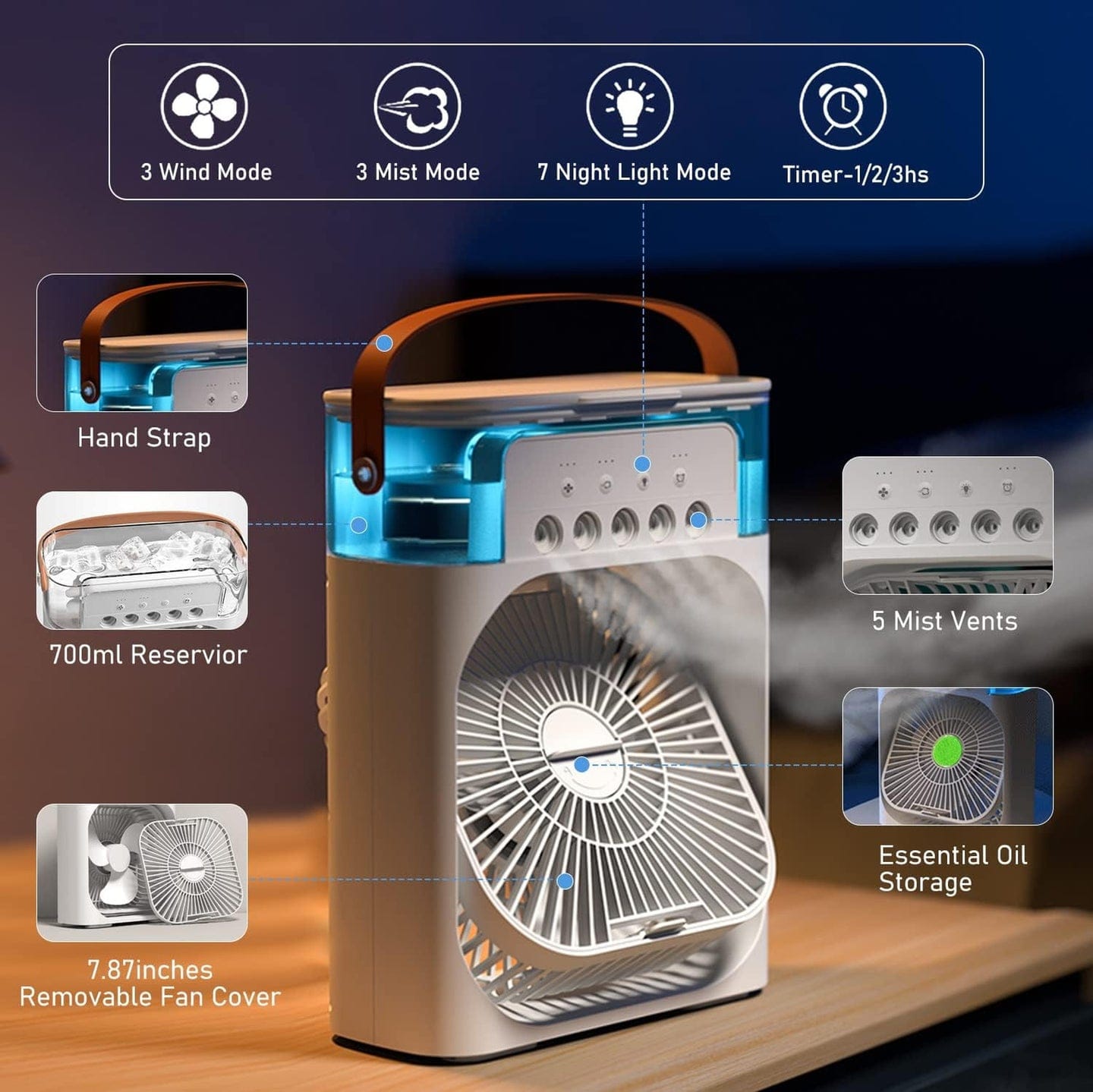 Mini AC Fan – 3-in-1 Portable USB Air Cooler | Desktop Cooling Fan with Humidifier