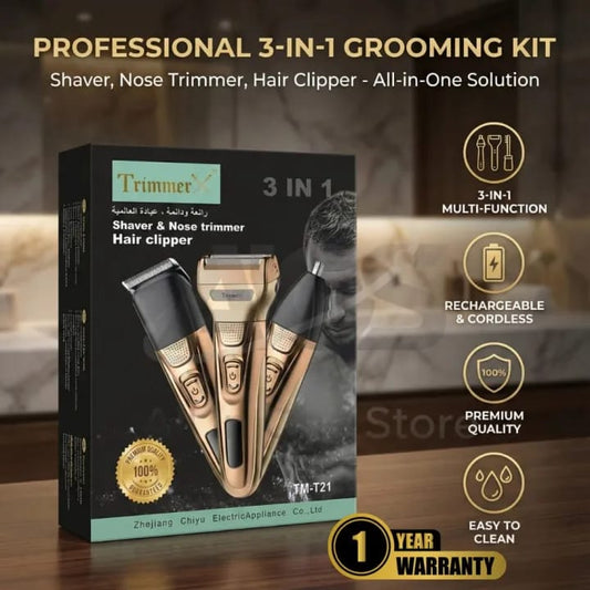 Trimmer for Men – 3-in-1 Professional Hair Trimmer, Beard Trimmer & Shaver | Turbo Power Grooming Kit