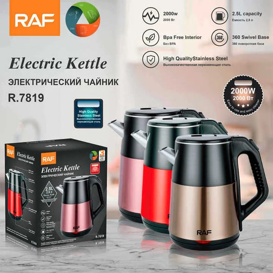 RAF R-7819 Electric Kettle – 2.5L Capacity | 2000W Fast Boil | Stainless Steel Electric Kettle | 360° Swivel Base