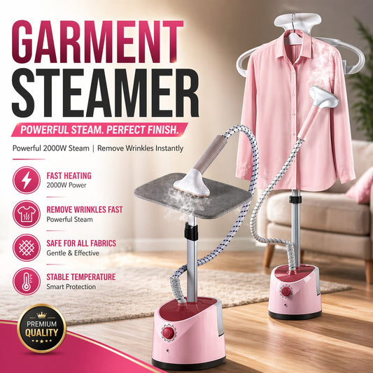 Garment Steamer – 2000W Standing Clothes Steamer | Vertical Steam Iron with Adjustable Stand & Flexible Hose