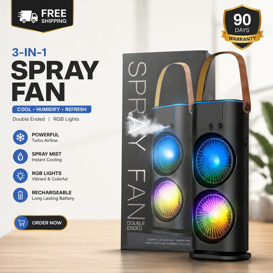 Portable Spray Fan Rechargeable Mini Air Cooler | Double Head Mist Fan with RGB Light | USB Rechargeable Cooling Fan Humidifier
