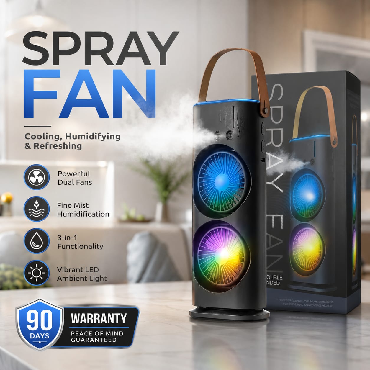 Portable Spray Fan Rechargeable Mini Air Cooler | Double Head Mist Fan with RGB Light | USB Rechargeable Cooling Fan Humidifier