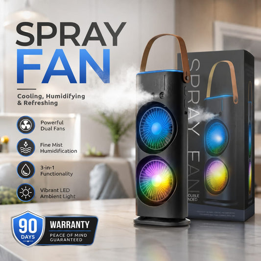 Portable Spray Fan Rechargeable Mini Air Cooler | Double Head Mist Fan with RGB Light | USB Rechargeable Cooling Fan Humidifier