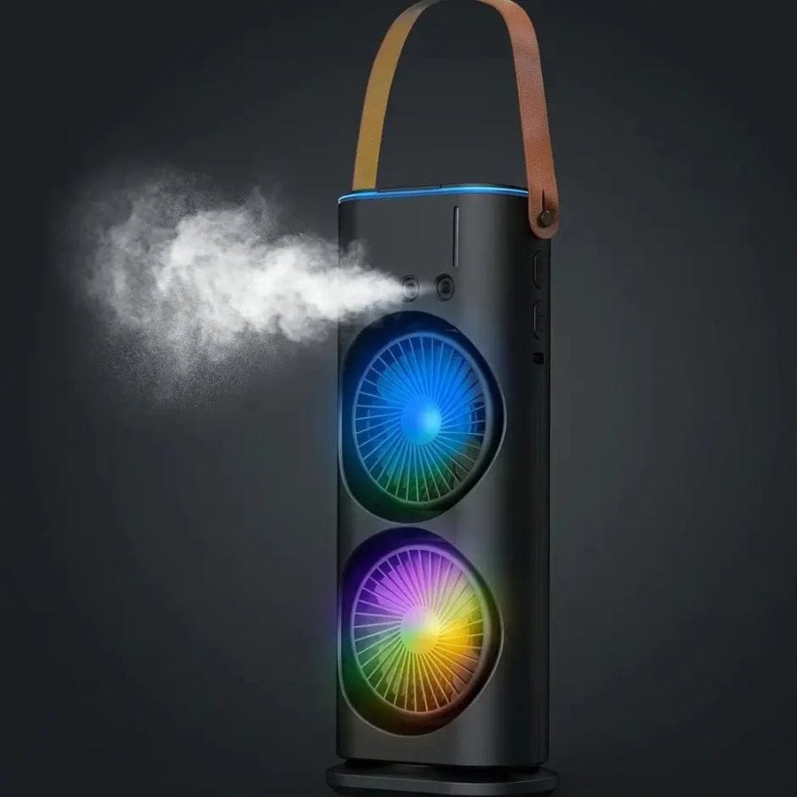 Portable Spray Fan Rechargeable Mini Air Cooler | Double Head Mist Fan with RGB Light | USB Rechargeable Cooling Fan Humidifier