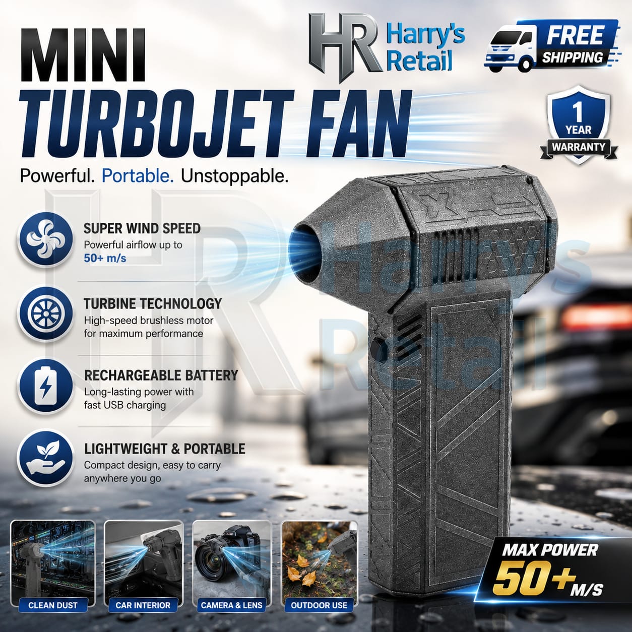 Rechargeable Cordless Air Duster – Turbo Jet Fan with Brushless Motor | Portable Handheld Electric Dust Cleaner