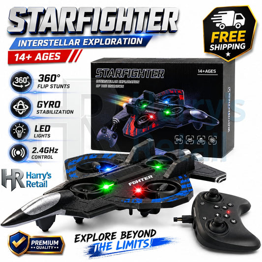 Starfighter RC Drone Plane with LED Lights & 2.4GHz Remote Control | Rechargeable Flying Toy for Kids