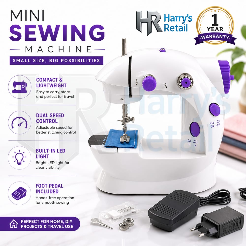 Mini Sewing Machine – Portable Electric Sewing Machine with Foot Pedal & AC/DC Adapter | Double Thread Double Speed Stitching Machine
