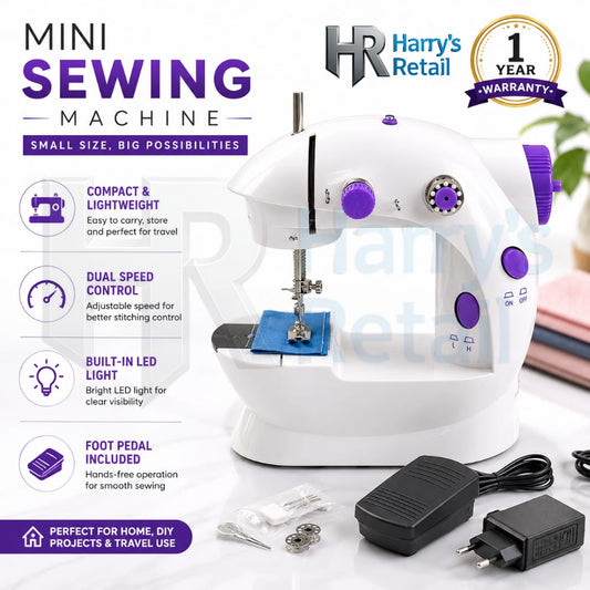 Mini Sewing Machine – Portable Electric Sewing Machine with Foot Pedal & AC/DC Adapter | Double Thread Double Speed Stitching Machine