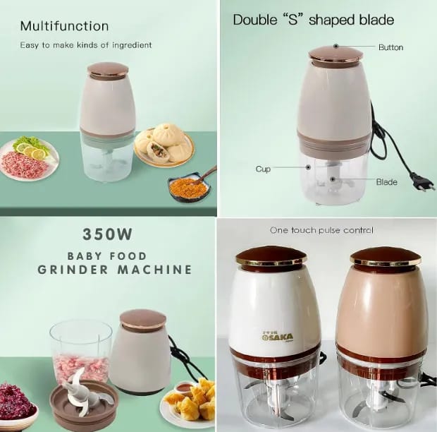 Osaka 1 Litre Electric Chopper Machine – Powerful Food Processor & Mini Blender | Stainless Steel Bowl | Sharp Blades