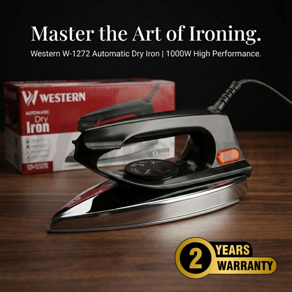 Western Automatic Dry Iron W-1272 – 1000W Dry Iron | Non-Stick Teflon Soleplate