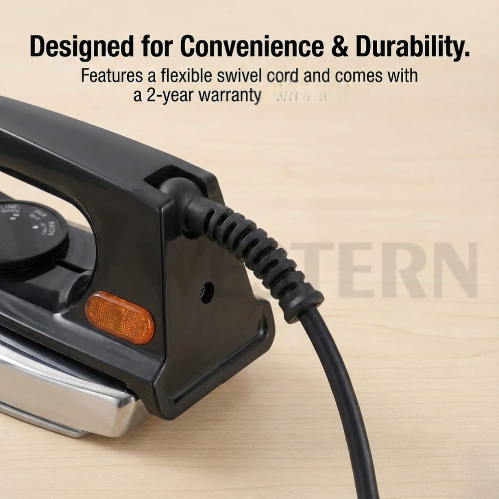 Western Automatic Dry Iron W-1272 – 1000W Dry Iron | Non-Stick Teflon Soleplate