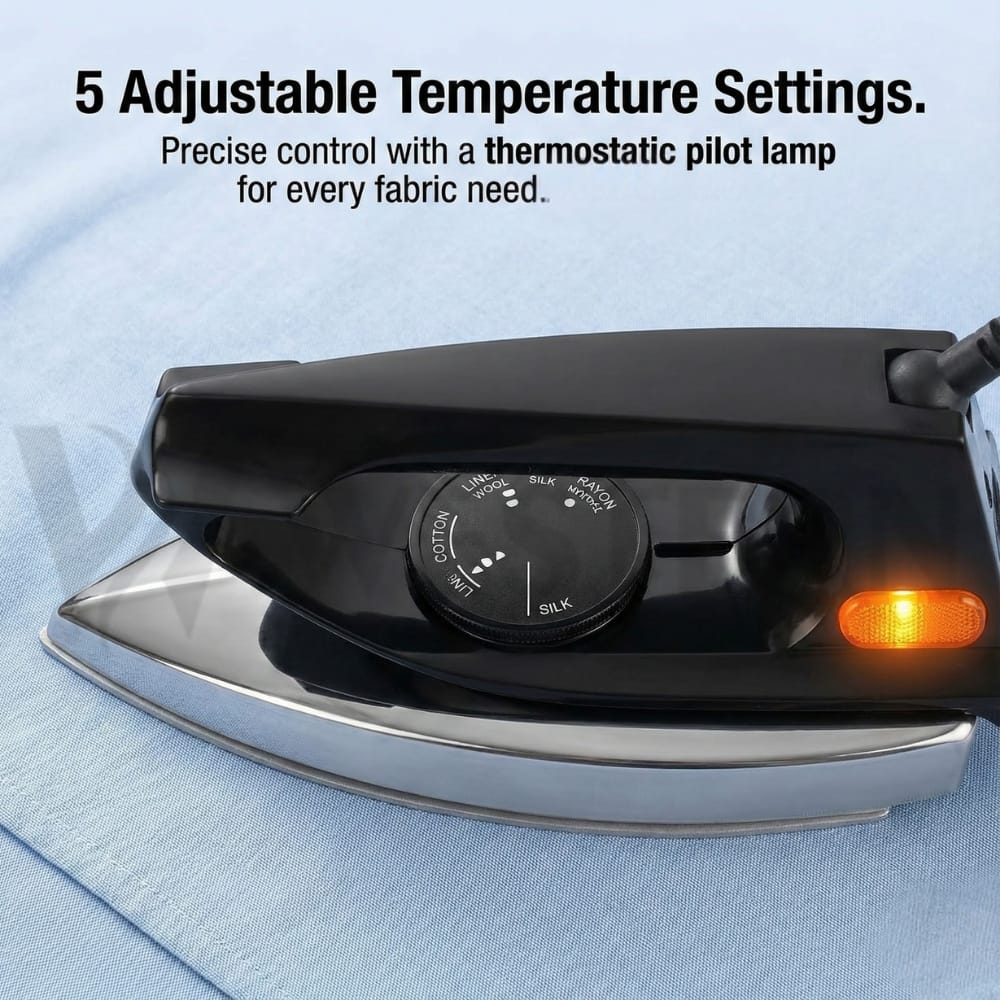Western Automatic Dry Iron W-1272 – 1000W Dry Iron | Non-Stick Teflon Soleplate