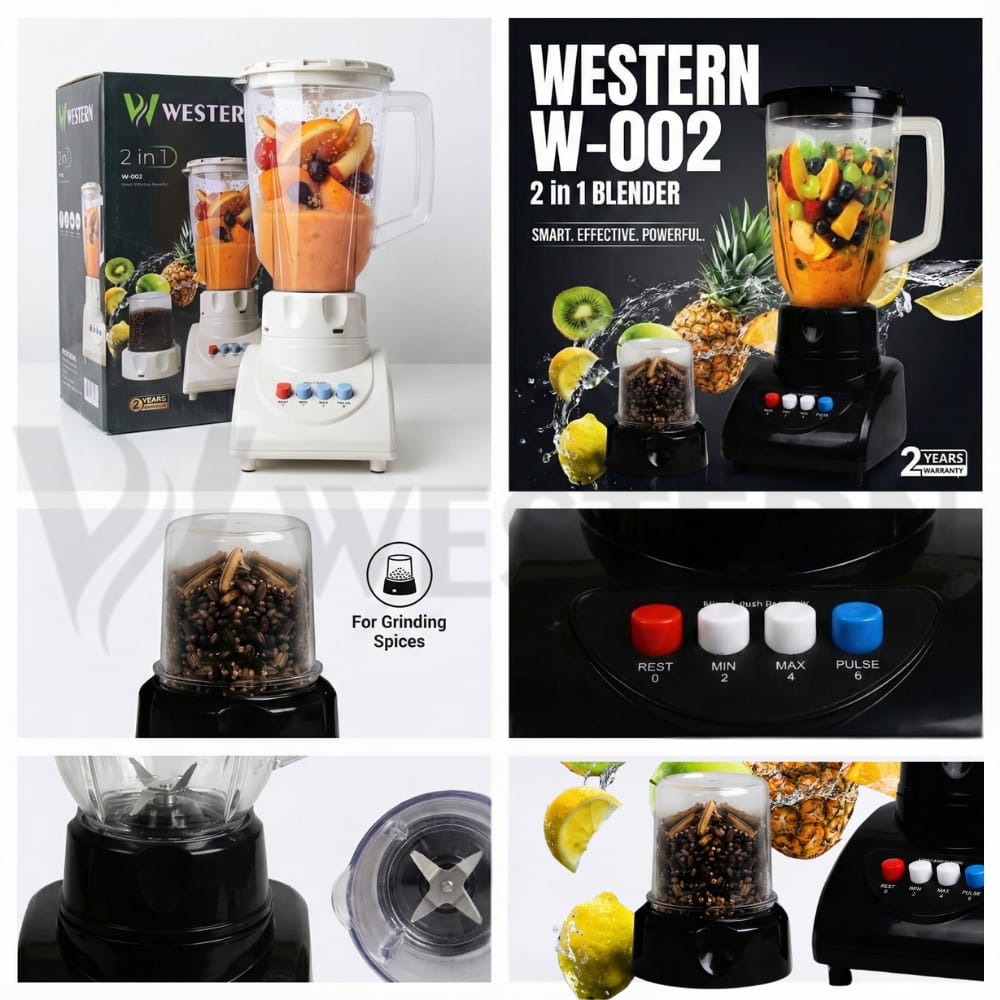Western W-002 2-in-1 Blender & Grinder – 1.5L Large Capacity | Heavy-Duty 2-Speed Motor| 2-Year Warranty