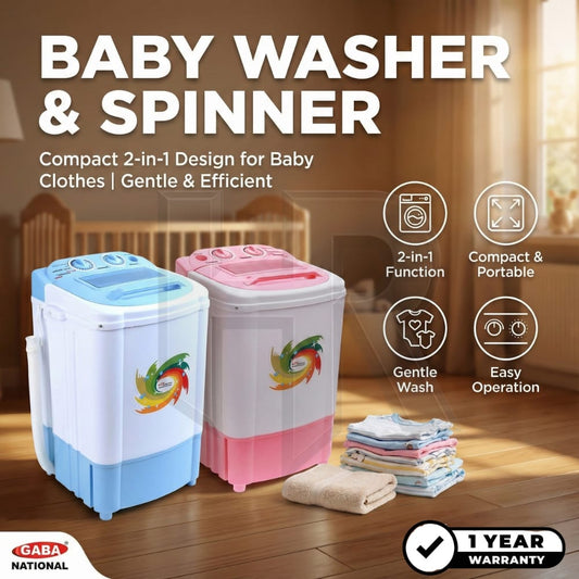 GNE Baby Washer & Spinner GNW-92020 – 2-in-1 Mini Portable Washing Machine | Compact Baby Clothes Washer & Spin Dryer