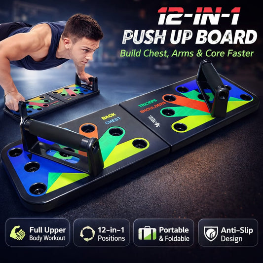 12in1 Multi Functional Push Up Board Set – Foldable Push Up Stand with Handles | Multi-Angle Workout Board for Chest, Arms & Core