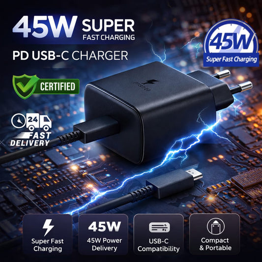 45W Super Fast Charging Adapter – USB Type-C PD Charger with PPS | Original Fast Charger with C to C Cable