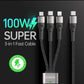 100w Fast Charging Cable - 3 In 1 Fast Charging Cable With Type C Cable - Micro Usb Connectors - Iphone Cable - Data Cable - Multi Charger Cable For Universal Devices - Nylon Braided - 3 In 1 Interface Charger.