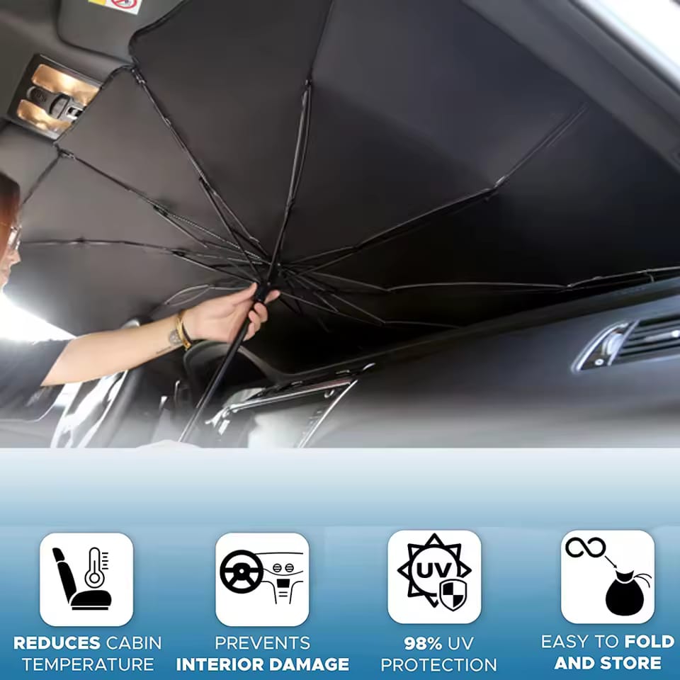 Foldable Car Sunshade Umbrella – UV Protection Windshield Cover | Portable Front Windshield Sun Shade Umbrella Style