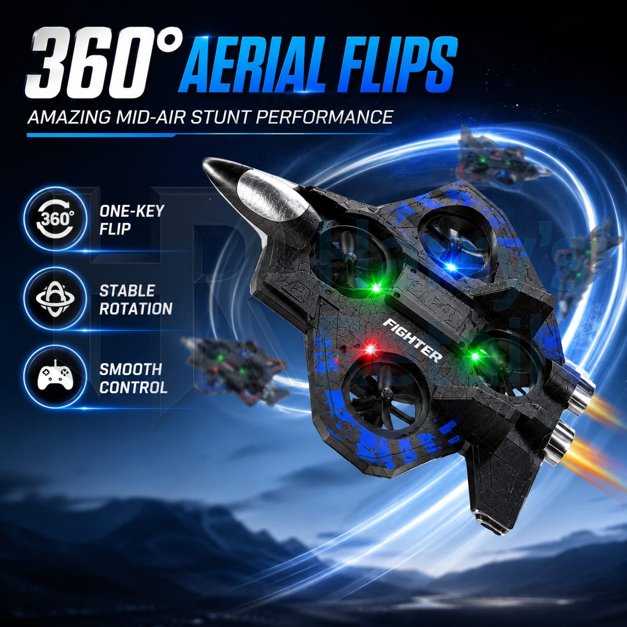 Starfighter RC Drone Plane with LED Lights & 2.4GHz Remote Control | Rechargeable Flying Toy for Kids