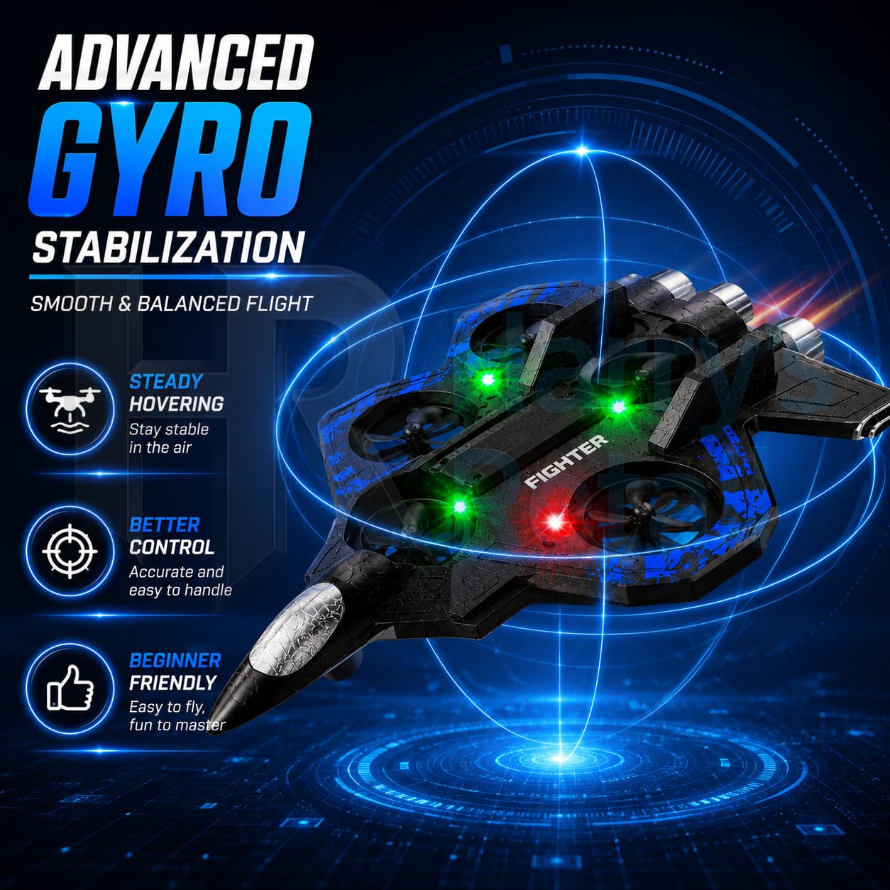 Starfighter RC Drone Plane with LED Lights & 2.4GHz Remote Control | Rechargeable Flying Toy for Kids