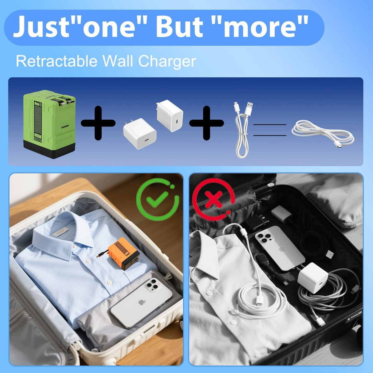 2-in-1 120W Fast Charger – Retractable Fast Charging Adapter | Foldable Wall Charger with Scalable Retractable Cable