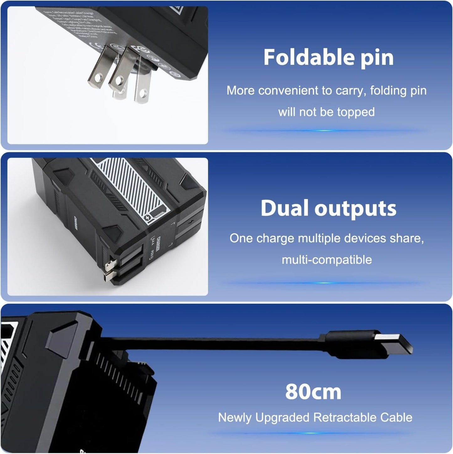 2-in-1 120W Fast Charger – Retractable Fast Charging Adapter | Foldable Wall Charger with Scalable Retractable Cable