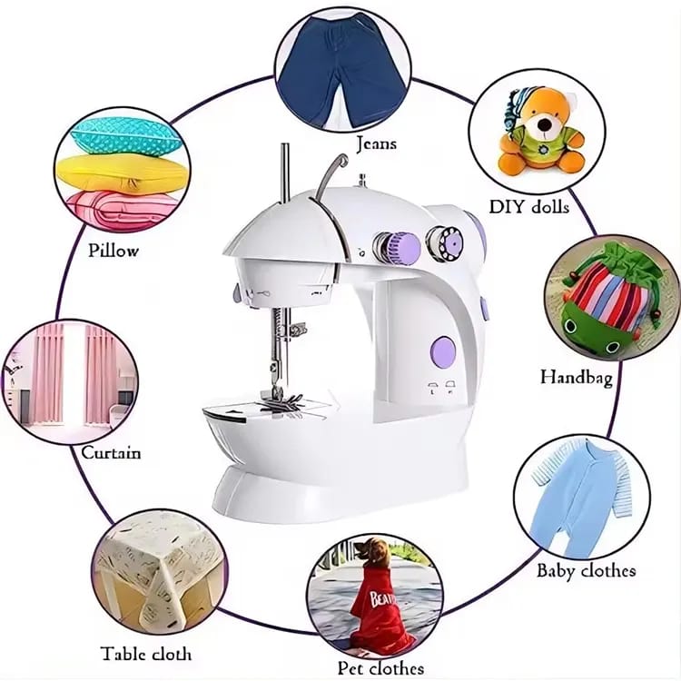 Mini Sewing Machine – Portable Electric Sewing Machine with Foot Pedal & AC/DC Adapter | Double Thread Double Speed Stitching Machine
