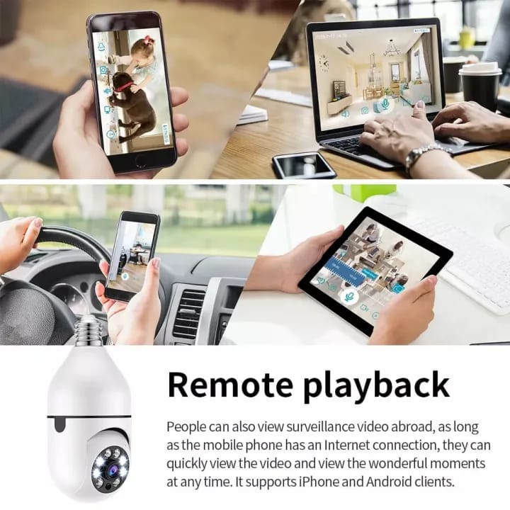 Smart Security Light Bulb Camera – 1080P HD WiFi CCTV Camera | E27 Bulb Socket Security Camera | Night Vision | Motion Detection | Two-Way Audio | 360° Panoramic View | Smart Alerts | Home Surveillance Camera