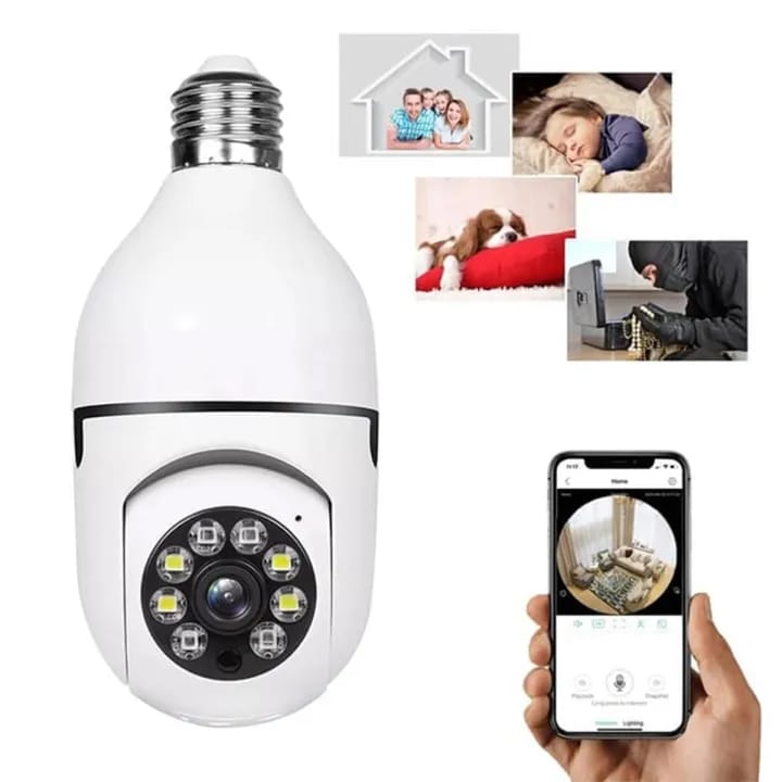 Smart Security Light Bulb Camera – 1080P HD WiFi CCTV Camera | E27 Bulb Socket Security Camera | Night Vision | Motion Detection | Two-Way Audio | 360° Panoramic View | Smart Alerts | Home Surveillance Camera