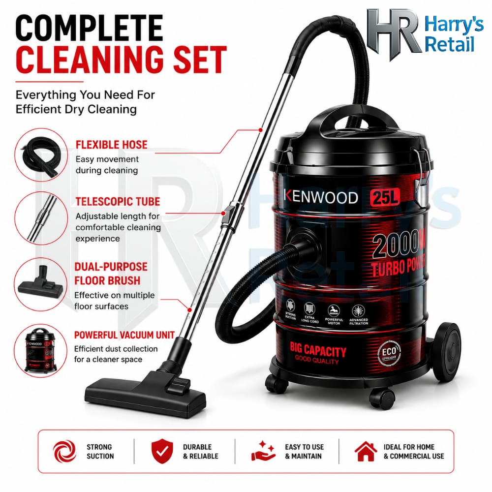 Kenwood 25L Vacuum Cleaner 2000W Turbo Power | Powerful Suction Dry Vacuum Cleaner | Large Capacity Dust Cleaner with Advanced Filtration