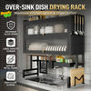 Over Sink Dish Rack – Multifunctional Kitchen Sink Organizer | Double Layer Storage Rack with Dish Holder, Knife Holder, Chopping Board Rack & Hooks